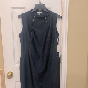 Calvin Klein dark navy dress with double zippers